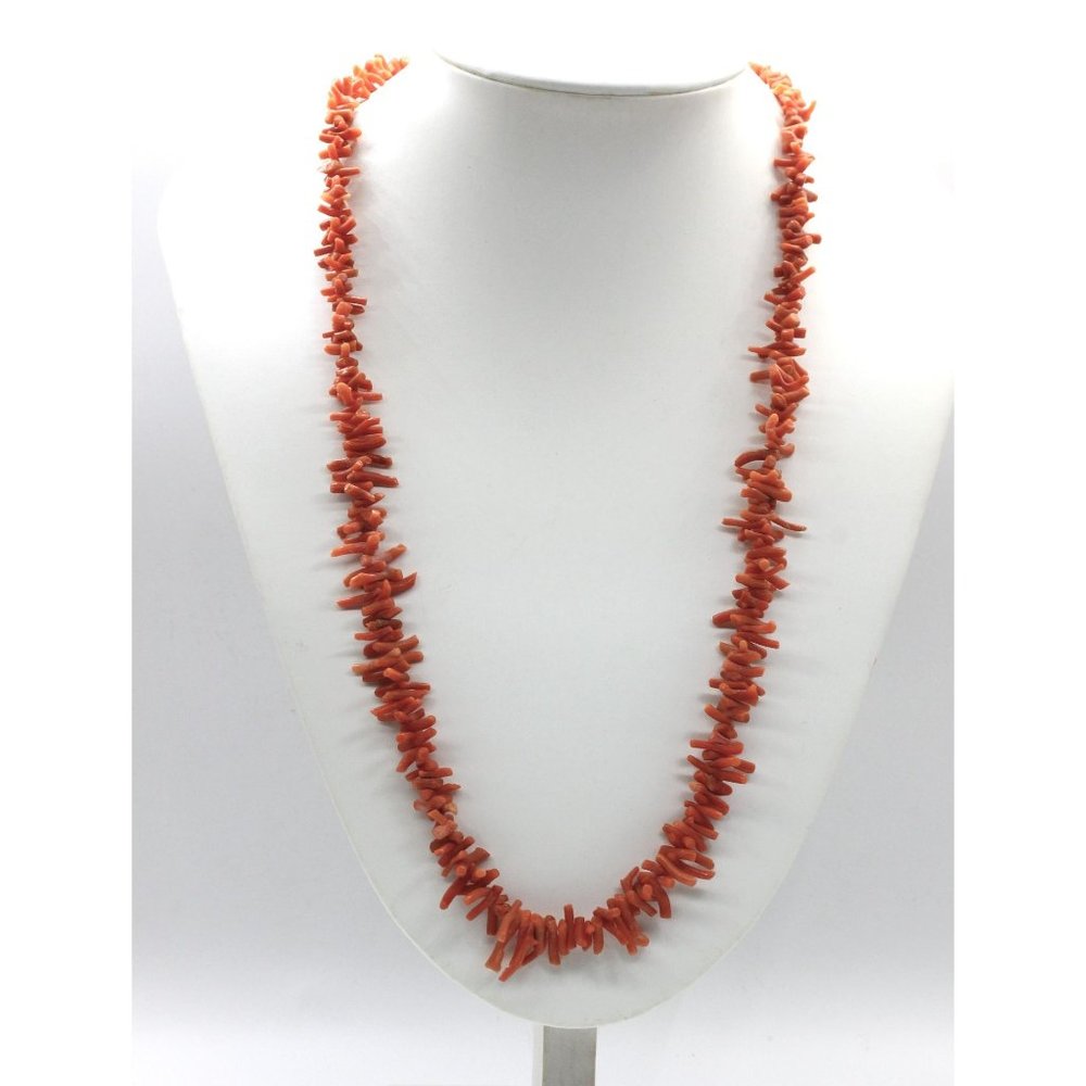 VINTAGE 925 sterling SALMON angel skin branch coral necklace 25 1/2" - Picture 2 of 7